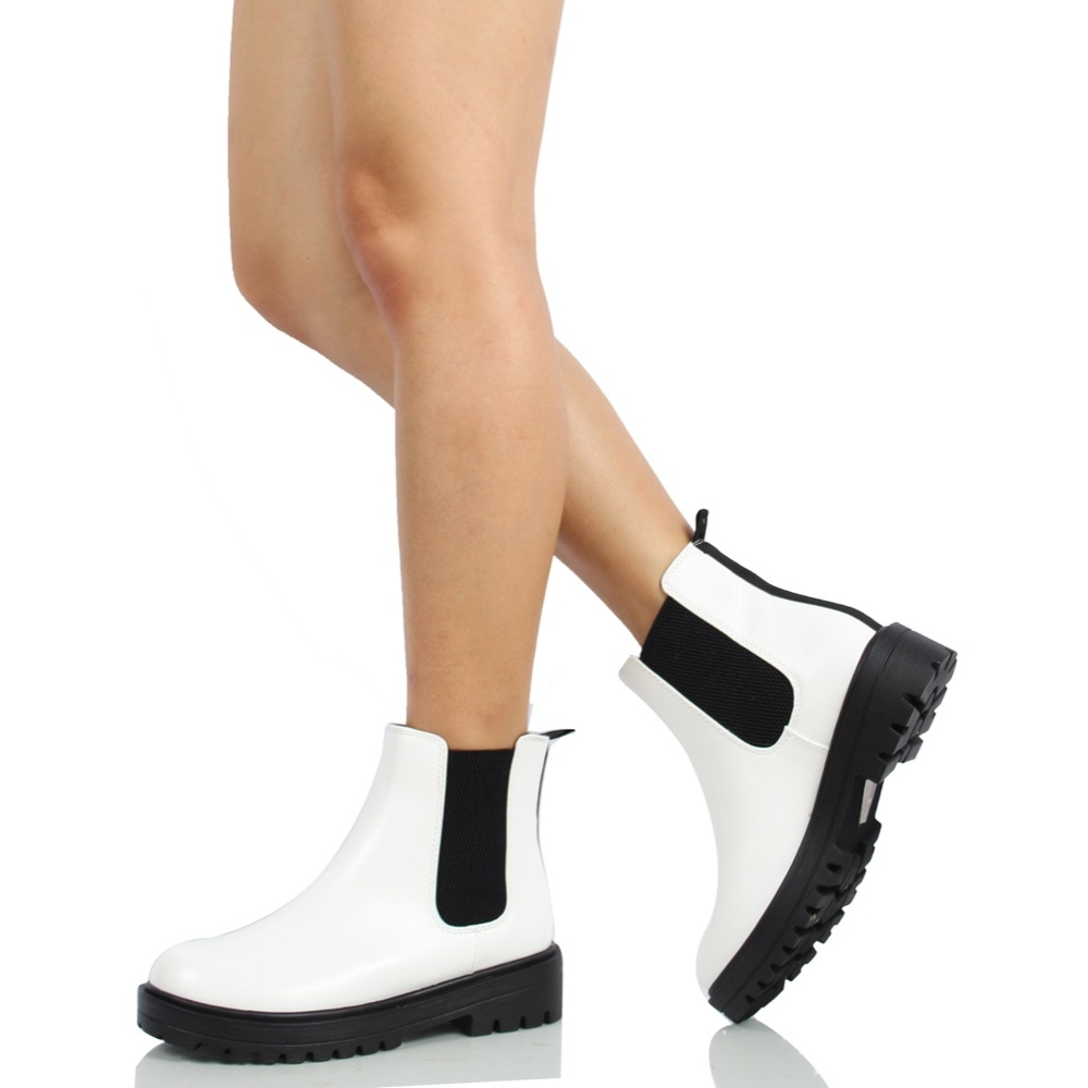 SIZE 5 White Round Toe Chelsea High Top Platform Ankle Bo - Picture 5 of 6